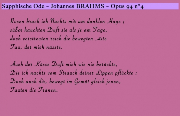 Sapphische Ode BRAHMS- Lyrics